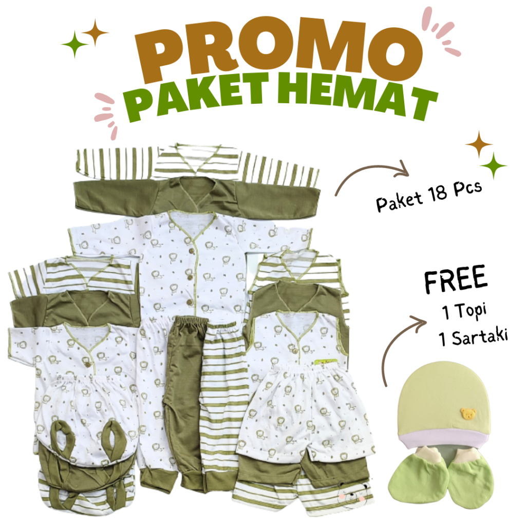 PROMO!! 18 Pcs Paket Baju Bayi Baru Lahir Motif Lucu Best Seller Kado Lahiran Paket Baju Baby Newborn