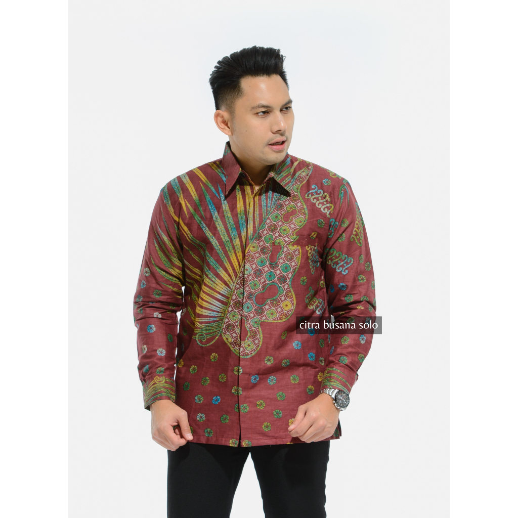 AMANGGALA MERAH Kemeja Batik Pria Full Furing Bahan Katun Primisima