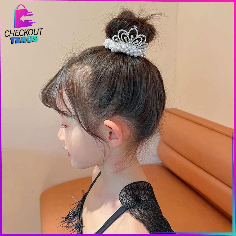 CT C879 Ikat Rambut Anak Perempuan Motif Mahkota Mutiara Korean Style Ikat Rambut Princess Lucu Girls Hair Ties Karet Rambut Mutiara Import