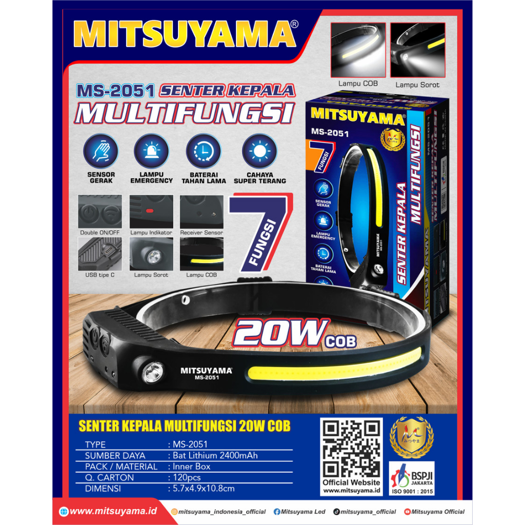SENTER KEPALA LED SENSOR GERAK MITSUYAMA MS2051 SENTER LED MULTIFUNGS MITSUYAMA