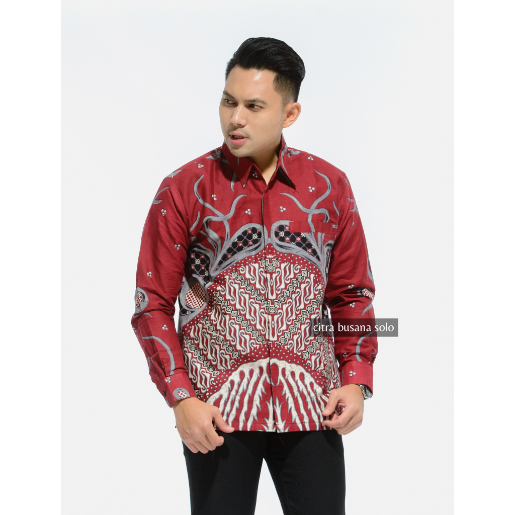 ANDHIKA MERAH Kemeja Batik Pria Full Furing Bahan Katun Primisima