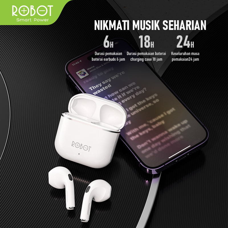 Robot TWS Wireless Earphone Airbuds New T50S Original BT 5.3 True Wireless Headset Bluetooth Earbuds IPX4 WaterProof - Garansi 1 Tahun