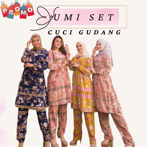 PROMO CUCI GUDANG !! SETELAN WANITA UMI SET BAHAN MONALISA CORAK LD 102 CM SETELAN WANITA KEKINIAN FASHION MUSLIM / ONE SET WANITA KORENA STYLE / SET BAJU MUSLIM MODERN / SETELAN WANITA TERBARU 2023 KEKINIAN