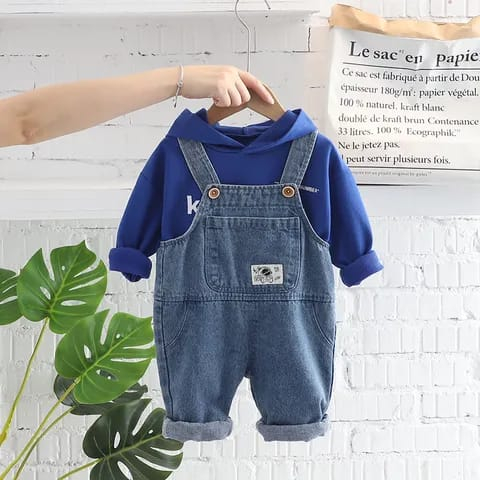 One set premium anak lakilaki lucu usia 6 bulan - 5 tahun baju kodok kembar MUSTARD GREY &amp; DENIM