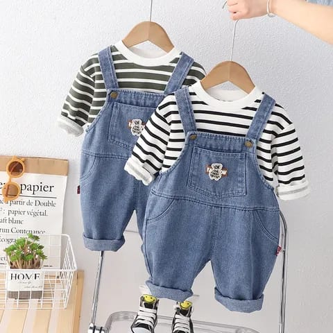 One set anak lakilaki premium usia 6 bulan - 5 tahun lucu Motif Salur Hipu impor korea