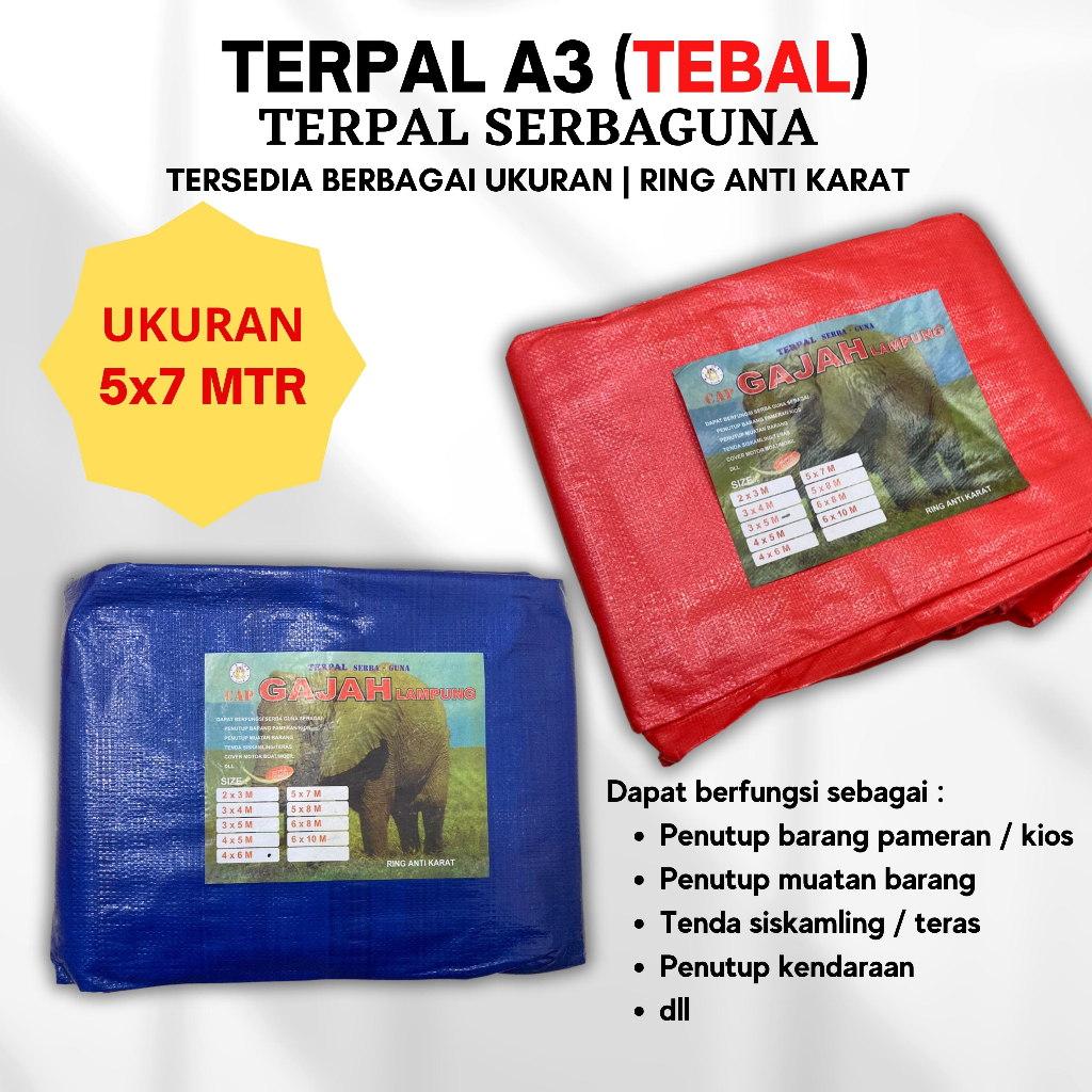 Terpal gajah lampung A3 - Size 5X7 TERPAL PLASTIK KIOS, MOBIL, TENDA