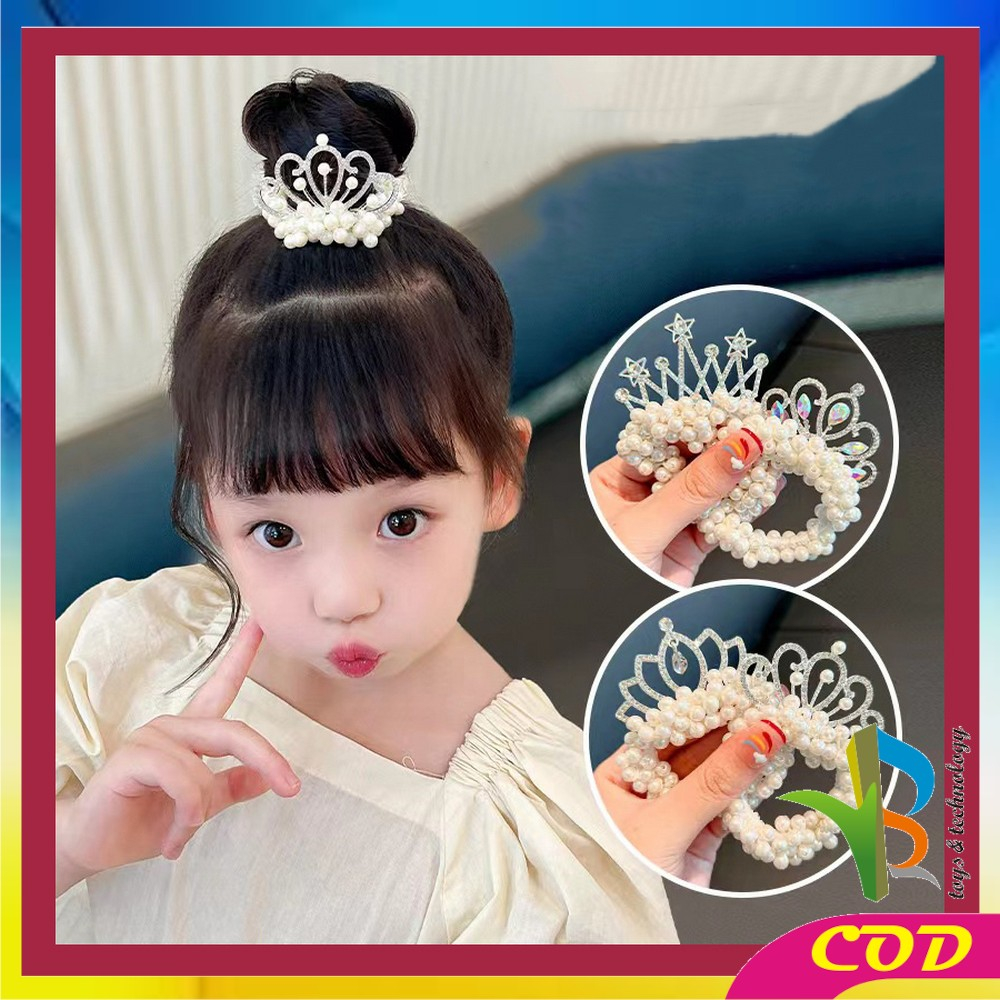 RB-C879 Ikat Rambut Anak Perempuan Motif Mahkota Mutiara Crown Gaya Korea / Girls Hair Ties Karet Rambut Mutiara Anak / Ikat Rambut Princess Lucu Import