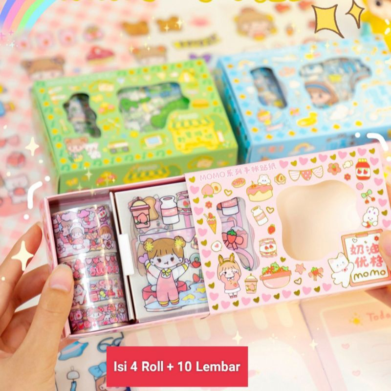 

Stiker Momo Set 4Roll + 10Lembar Stiker Kartun Karakter Korea DIY Anti Air (WARNA RANDOM)