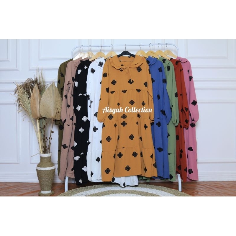 Dress Pompom Crinkle Motif Bunga terbaru