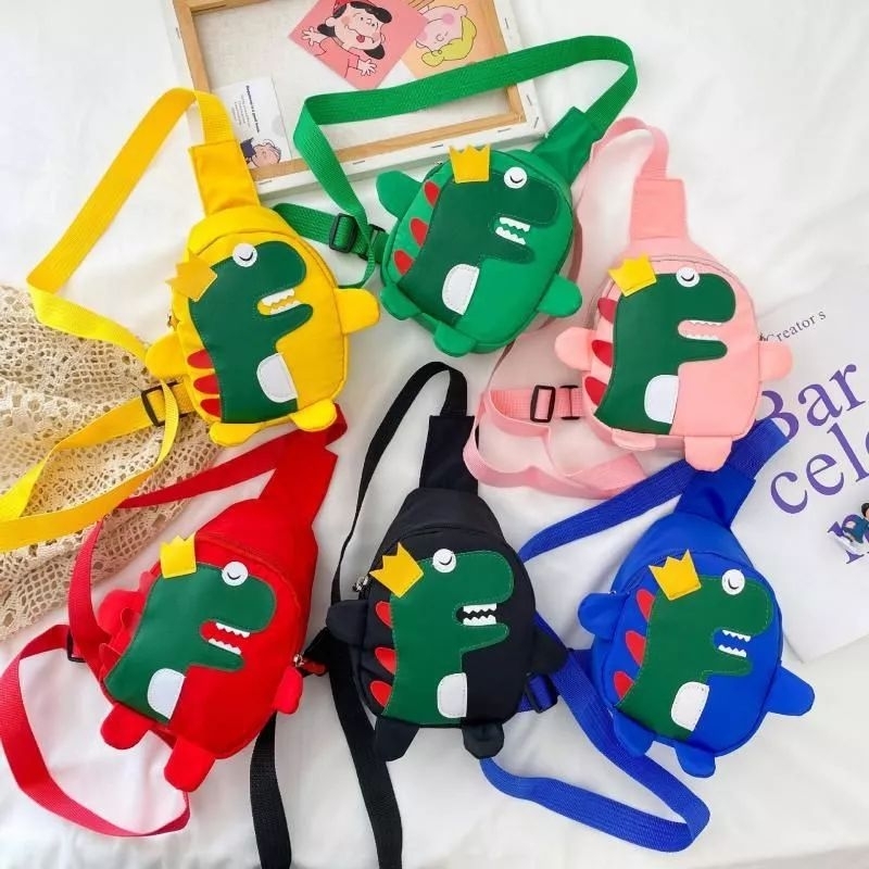 Ready tas selempang anak Dinosaurus tas selempang anak Smile  WaisBag unik Import