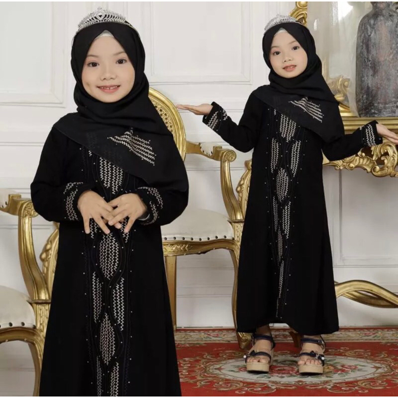 GAMIS SYARI ABAYA BORDIR ZIGAZ ANAK BONUS PASMINA