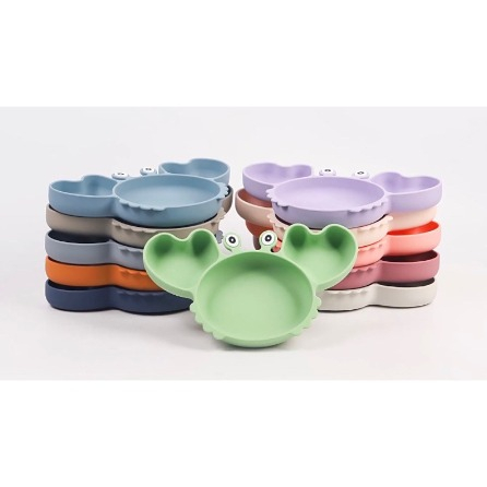 Piring makan bayi motif Kepiting Silikon -  Sekat 3 bagian - Suction MOTIF CRAB Mangkuk Piring Makan Bayi Baby Plate silicone Crab Piring Bayi Anti Slip