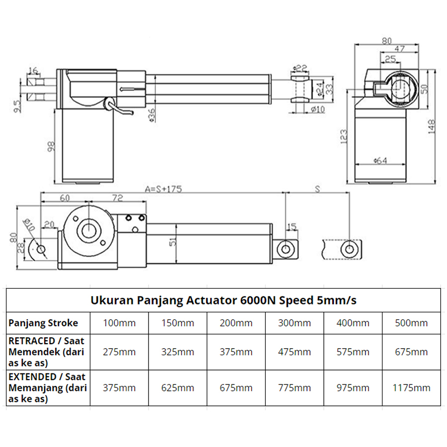 Actuator Electric Linear Motor Controller 6000N 12V Speed 5mm/s