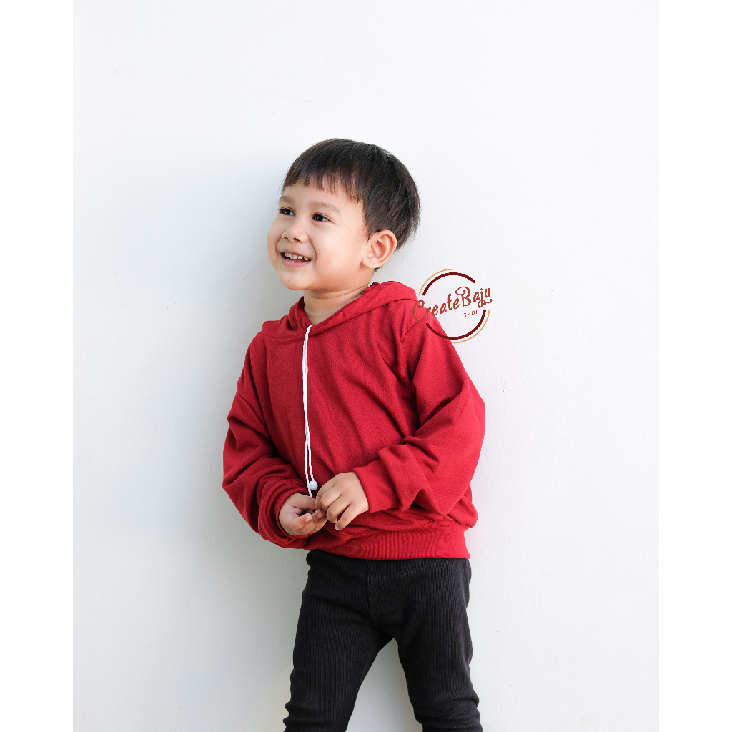 JAKET HOODIE ANAK UNISEX POLOS MERAH BABYTERRY LENGAN PANJANG FASHION TERMURAH JAKET ANAK POLOS