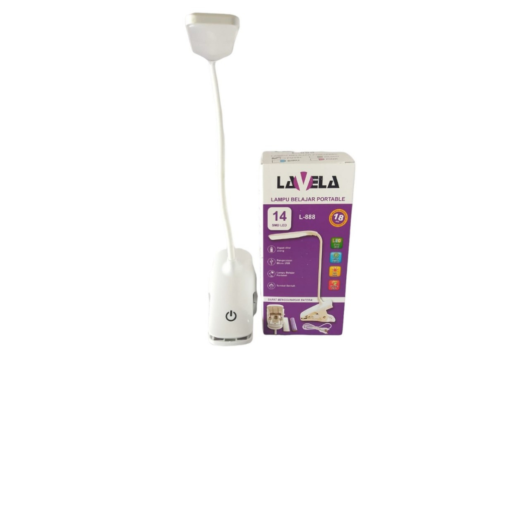 LAMPU BELAJAR MEJA JEPIT PORTABLE LAVELA L-888 USB CHARGE