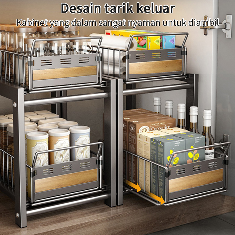 Rak Dapur Bawah Wastafel Rak Kabinet Lemari Dapur Keranjang Geser Laci Rak Tarik Rak