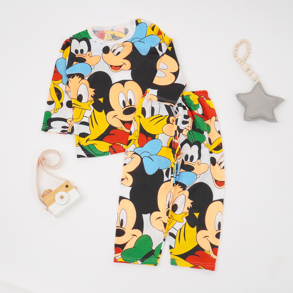 Baju Setelan Pakaian Piama Anak Perempuan Lengan Panjang usia 1-10 tahun Motif Colorful Mickey