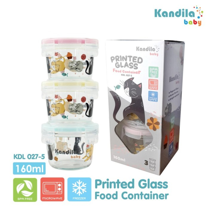 KANDILA BABY PRINTED GLASS FOOD CONTAINER with SILICONE CAP/KDL027-5/KDL027-6/KDL027-8/KDL027-9