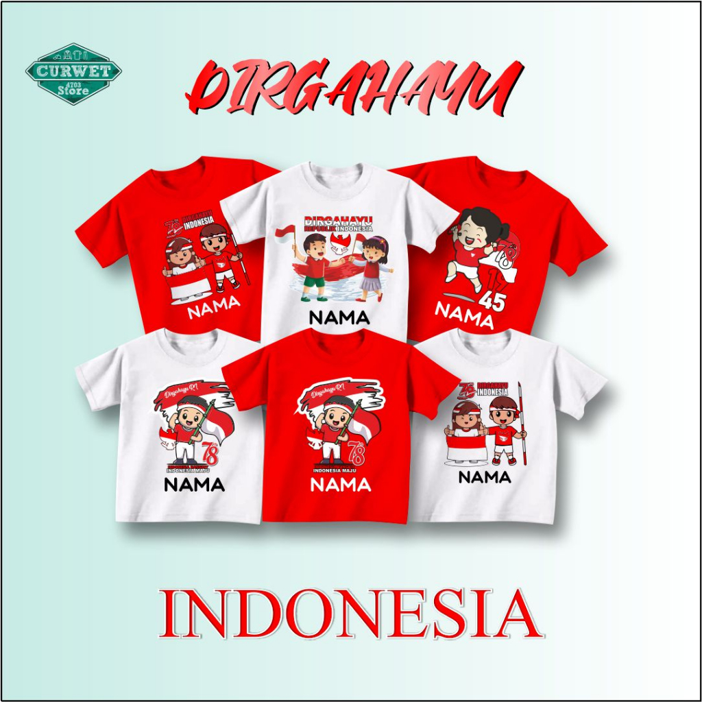 Kaos Anak Kemerderkaan Free Bordir Nama Semarak 17 Agustus