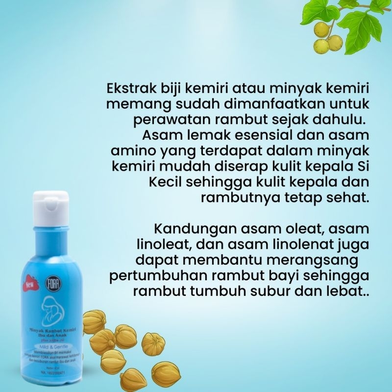 FORA Minyak Kemiri penumbuh rambut bayi dan ibu / FORA penyubur rambut bayi jojoba oil