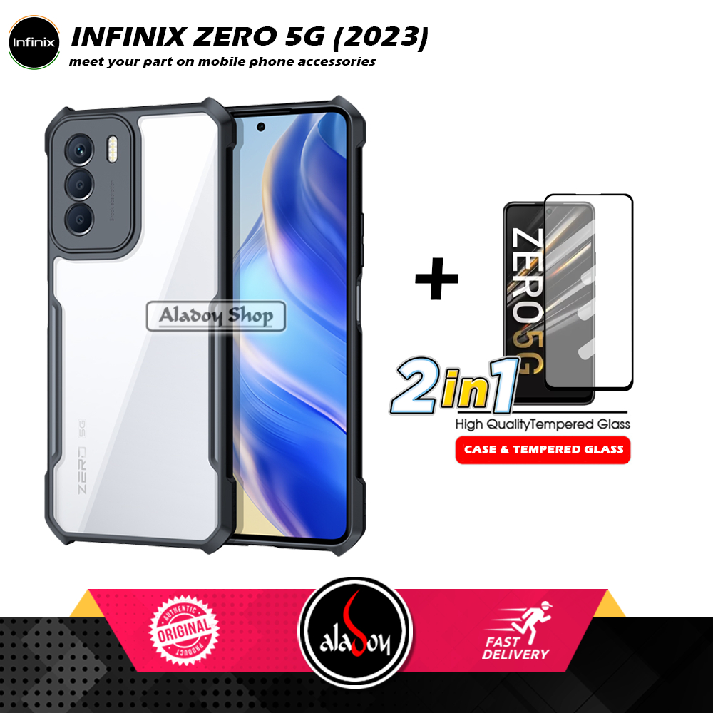 Case Infinix Zero 5G (2023) Armor Shockproof Transparent Premium Casing + Tempered Glass Full Layar