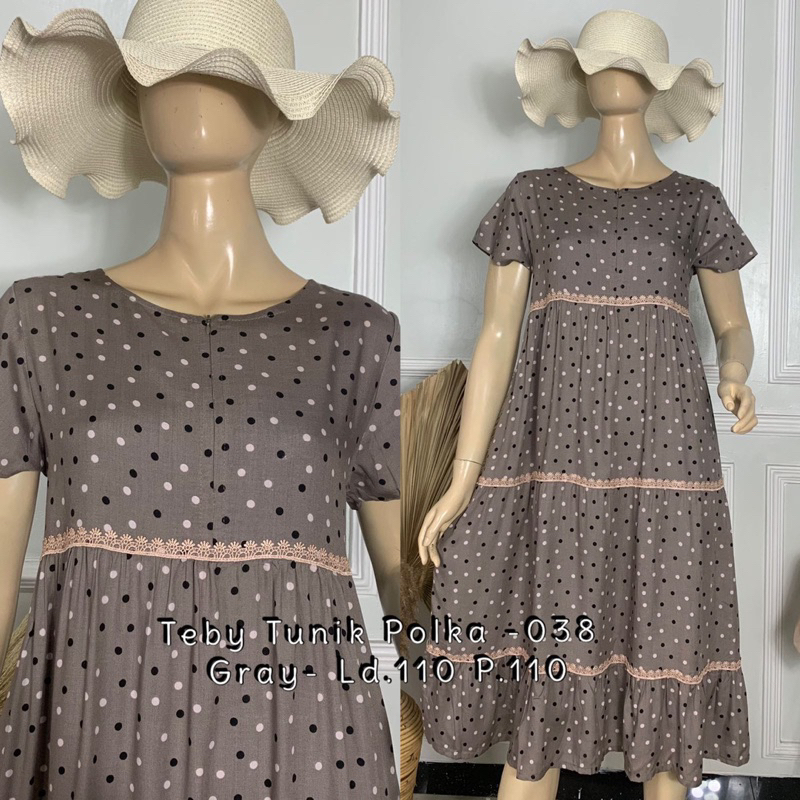 Daster Arab Teby TUNIK POLKA &amp; TUNIK FLOWER Dress Bawah Lutut