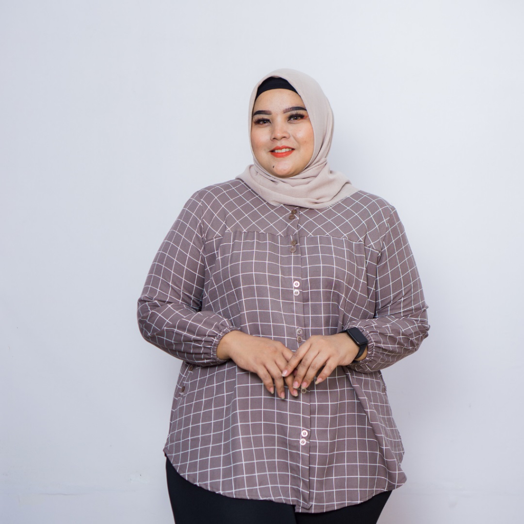 Atasan Blouse Wanita Jumbo Big Size  LD 120cm Full kancing Bahan Shaqila Terbaru