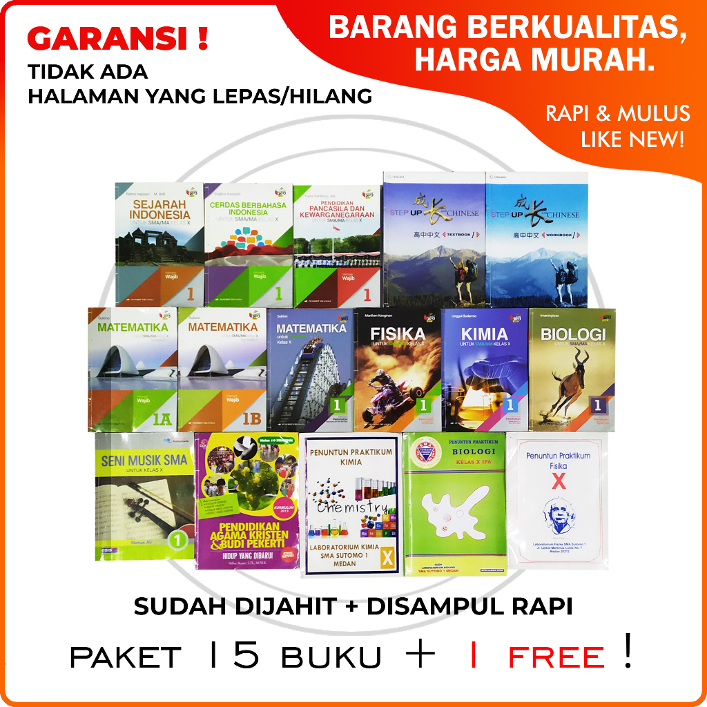 FULL SET BUKU PAKET PELAJARAN SEKOLAH SMA SUTOMO 1 MEDAN KELAS 10 X MIA IPA MATE 1A 1B MINAT FISIKA 