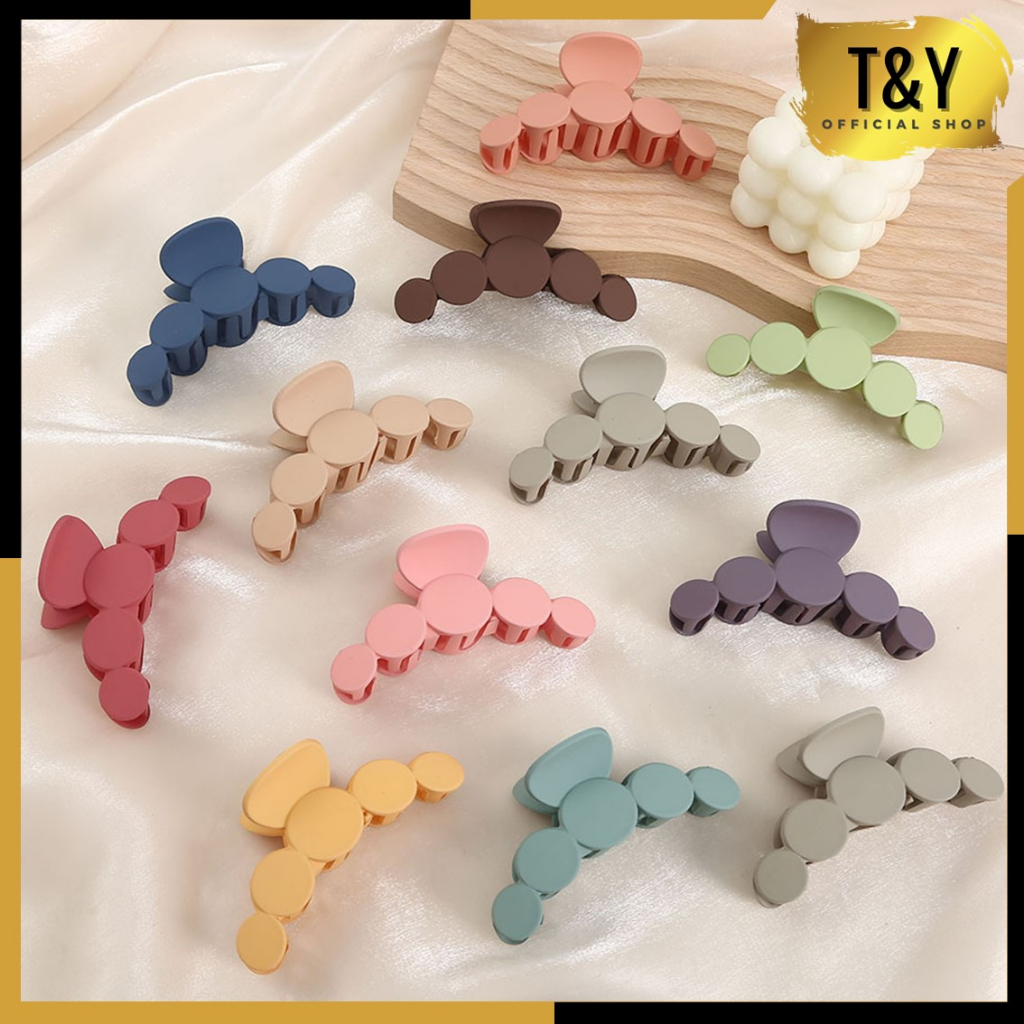 T&amp;Y Jepit Rambut Warna Doff Motif Bulat Besar Jedai Model 5 Bulatan Matte Jepitan Korea Hair Claw Clip Women Aksesoris Rambut Wanita Fashion Murah Import