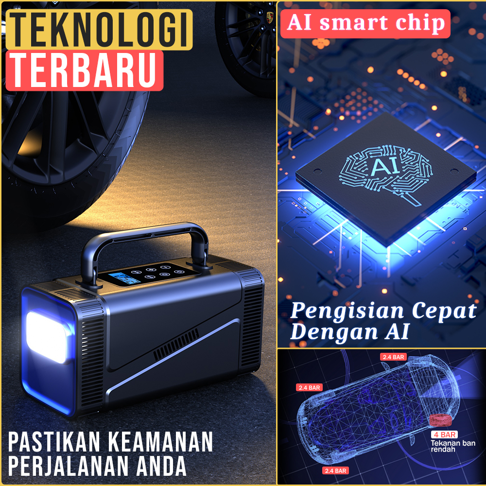 Pompa Angin Portable Pompa Ban Mobil Truk Motor Elektrik Cek Tekanan kompresor mini