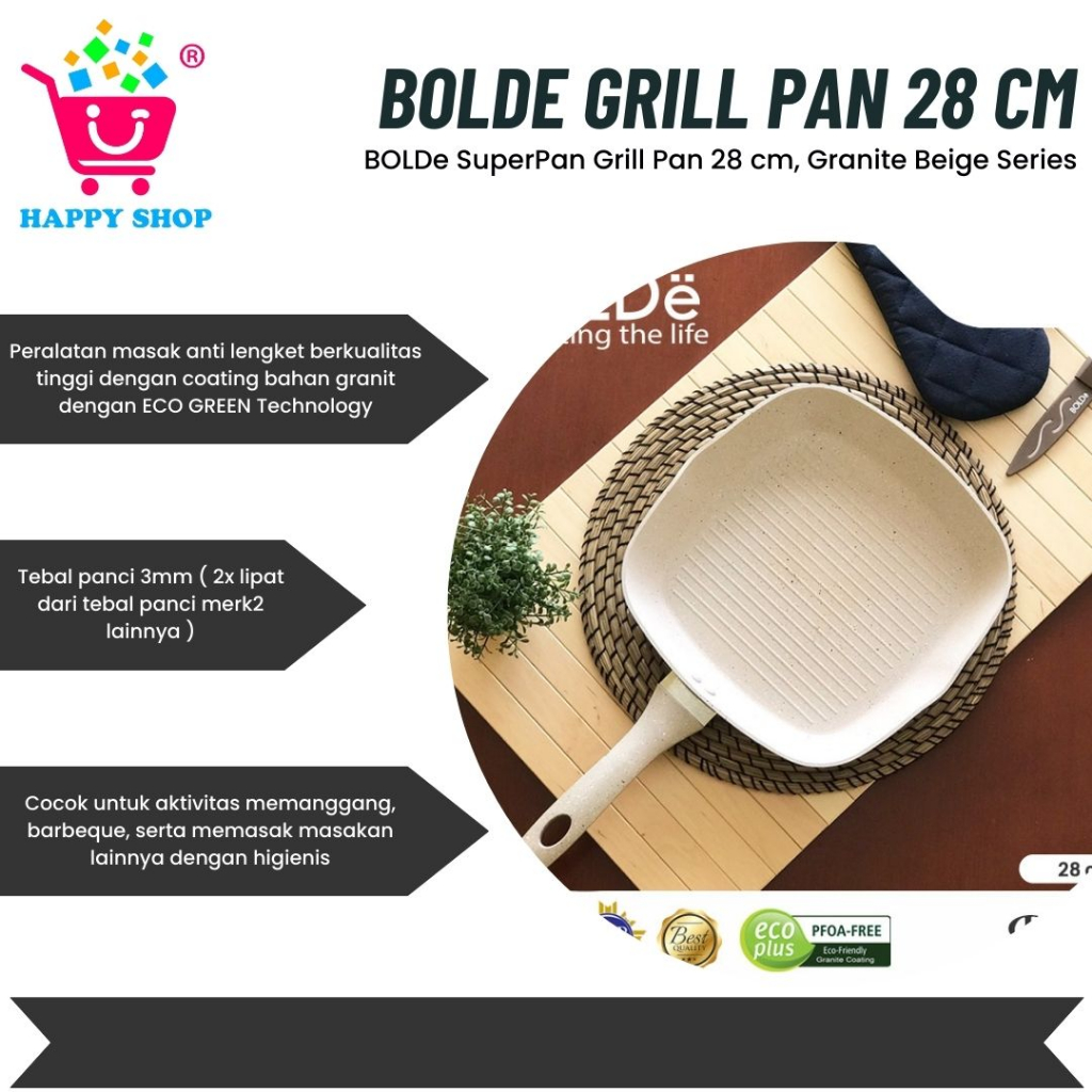 BOLDe SuperPan Grill Pan 28 cm, Granite Beige Series