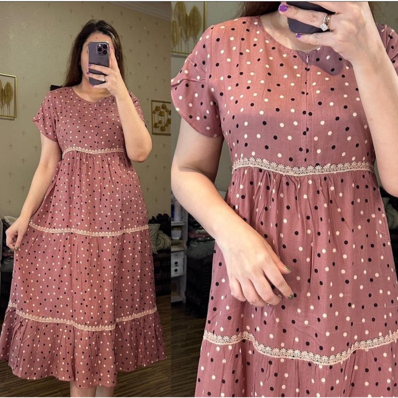 Daster Arab Teby TUNIK POLKA &amp; TUNIK FLOWER Dress Bawah Lutut