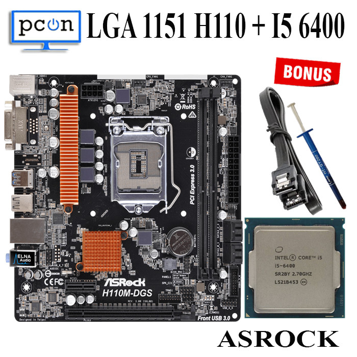 Mainboard Mobo Motherboard Intel LGA1151 ASROCK H110 dengan i5