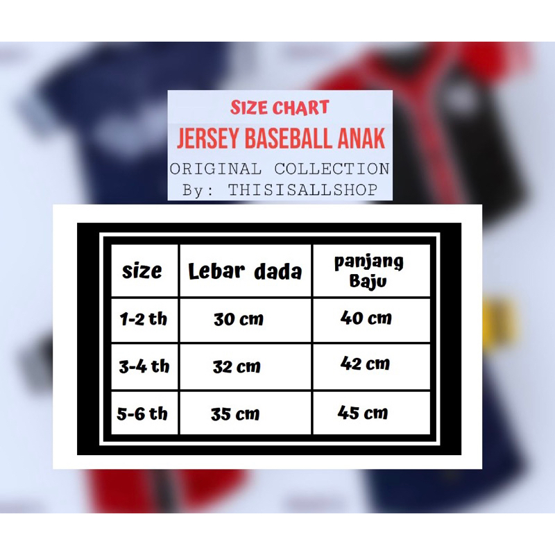 JERSEY BASEBALL ANAK / JERSY ANAK /JERSEY ANAK /BASEBALL /BAJU ANAK