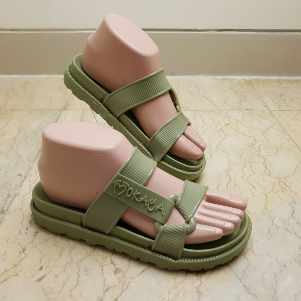 Sandal Slop Karet PCU Wanita Semi Gunung Ban Motif Segitiga emboss MOKAYA import MKY 2029-13 36-40