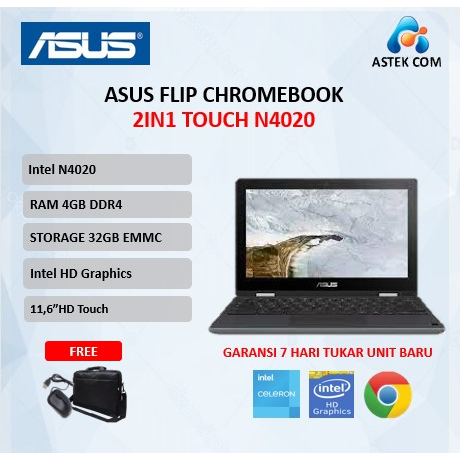 Asus Flip Chromebook 2in1 Touch N4020 Ram 4GB 32GB Emmc 11.6 inchi Gry