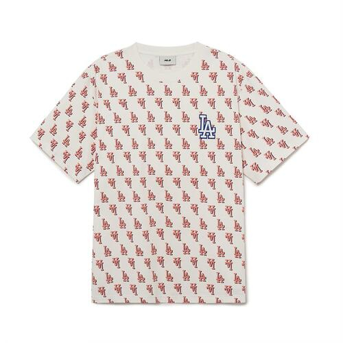 MLB LA Dodgers Basic Monogram All Over Tee White/Red