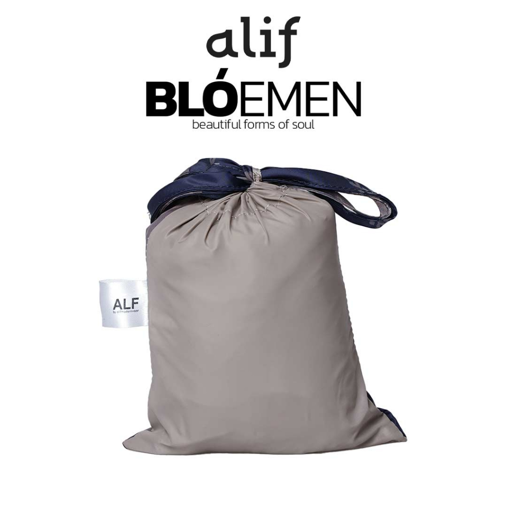 ALIF MUKENA MINI MOTIF PARASUT PREMIUM KOREA TRAVEL - ZINNIA IN OYSTER GREY ( MKN-207 )