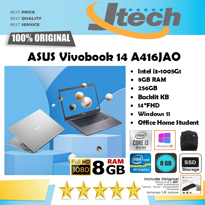 ASUS Vivobook 14 A416JAO - i3-1005G1 - 8GB - 256GB SSD  - BACKLIT KB - FINGERPRINT - 14&quot;FHD - WIN11 - OHS