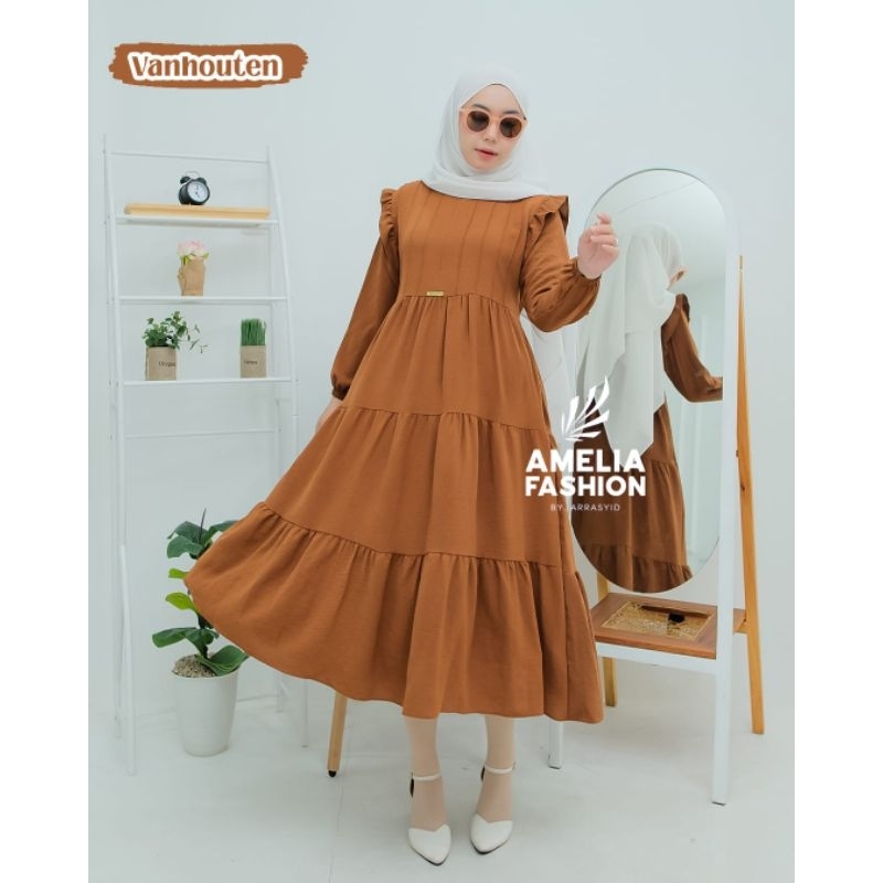 NAILA MIDI DRESS ORI AMELIA FASHION OUTFIT REMAJA MODERN KEKINIAN DRESS LEBARAN CRINGKLE TERBARU