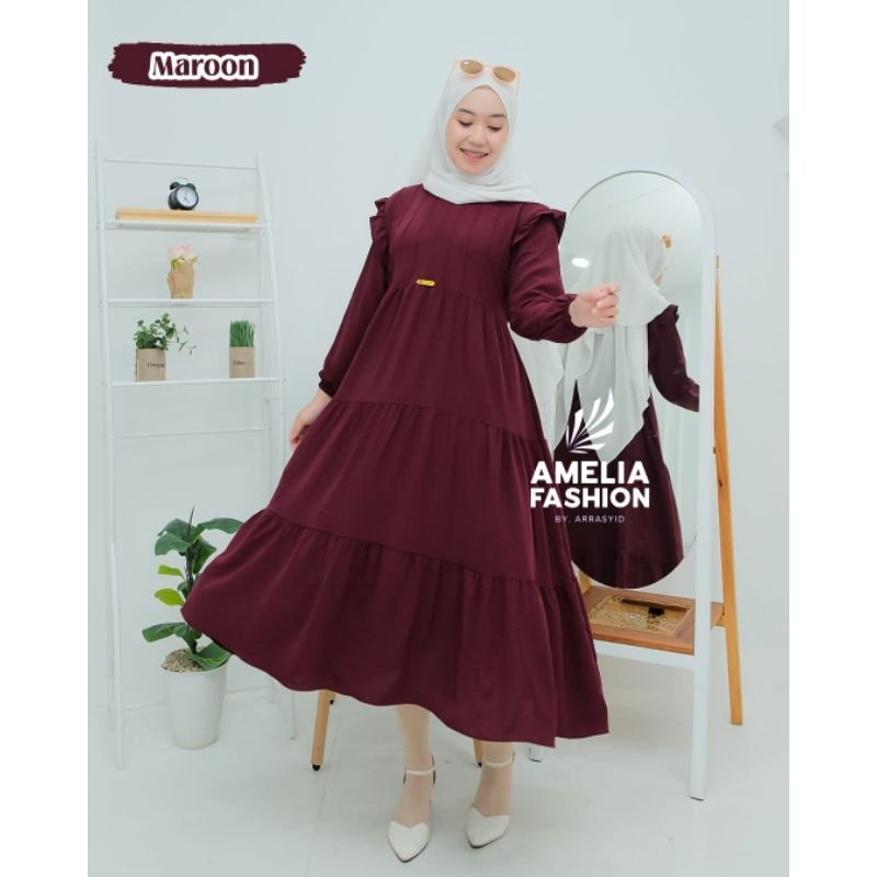 NAILA MIDI DRESS ORI AMELIA FASHION OUTFIT REMAJA MODERN KEKINIAN DRESS LEBARAN CRINGKLE TERBARU