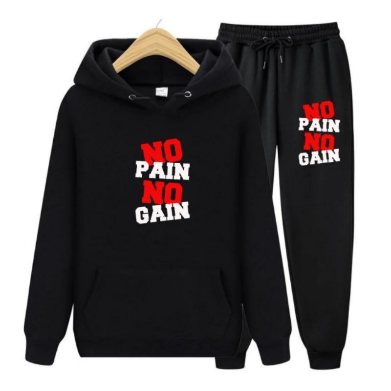 Set hoodie jogger pria jaket pria celana panjang joger cowok dewasa NO PAIN NO GAIN