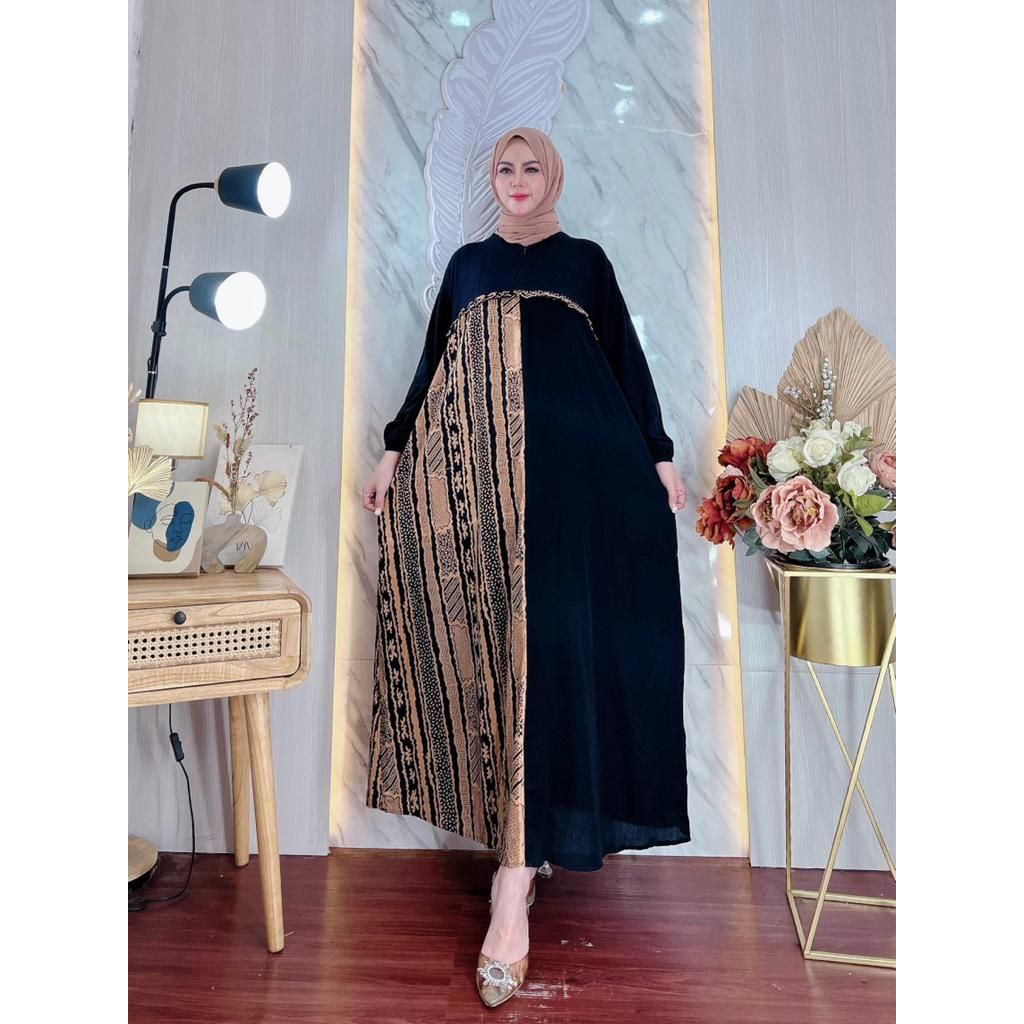 Gamis Rayon Ld 120 Terbaru Motif Viral Elegan Dan Trendy-Hitam Polos