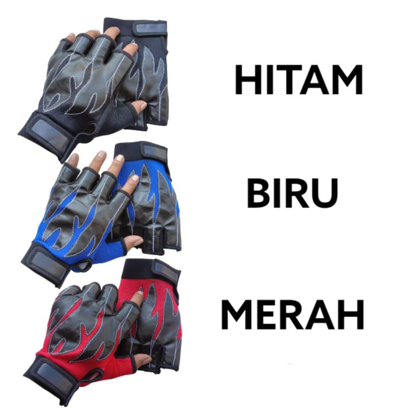 Sarung Tangan Motor Pria Setengah Jari/Sarung Tangan Motor Hitam Motif Api
