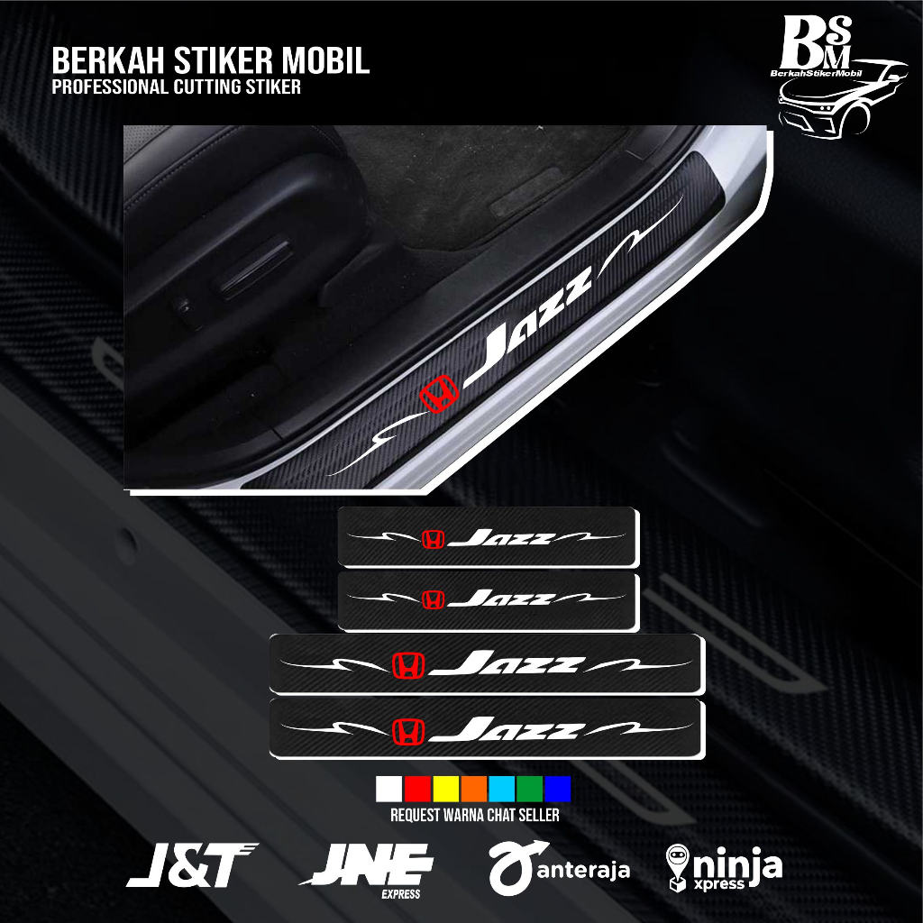4pcs stiker karbon mobil honda jazz stiker karbon pelindung bawah pintu mobil dari pijakan kaki