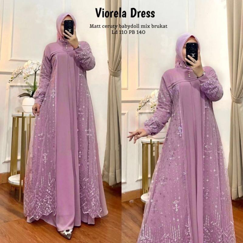 Viorella Dress Gamis Brukat Dress Kondangan Gamis Pesta Mewah Elegan Fashion Muslim Baju Wanita Jumbo