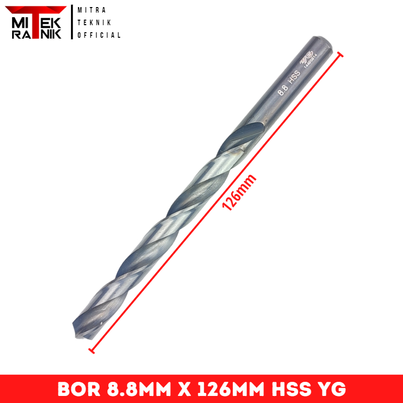Mata Bor 8.8mm Panjang 126mm Bor Besi HSS Twist Drill YG