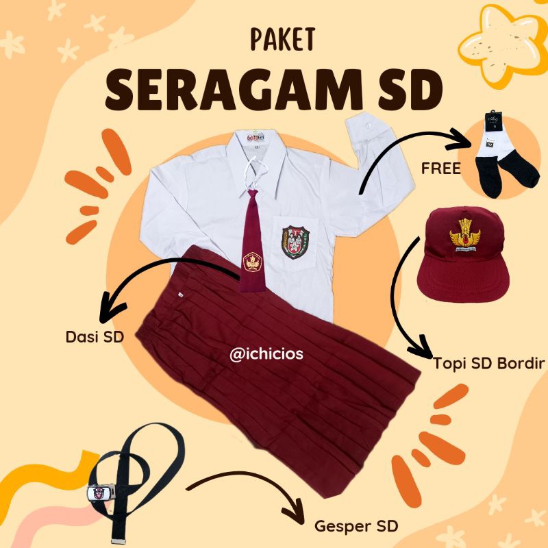 Seragam SD anak perempuan muslim murah // paket seragam anak perempuan SD lengkap // hem kemeja puti