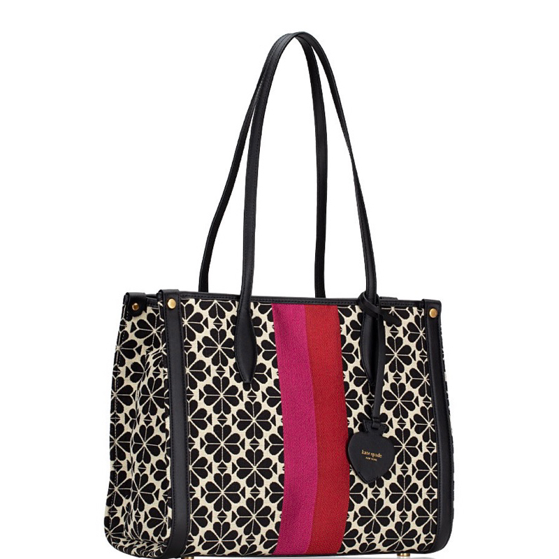 KATE SPADE JACQUARD MARKET TOTE FLOWER LIST MERAH HITAM