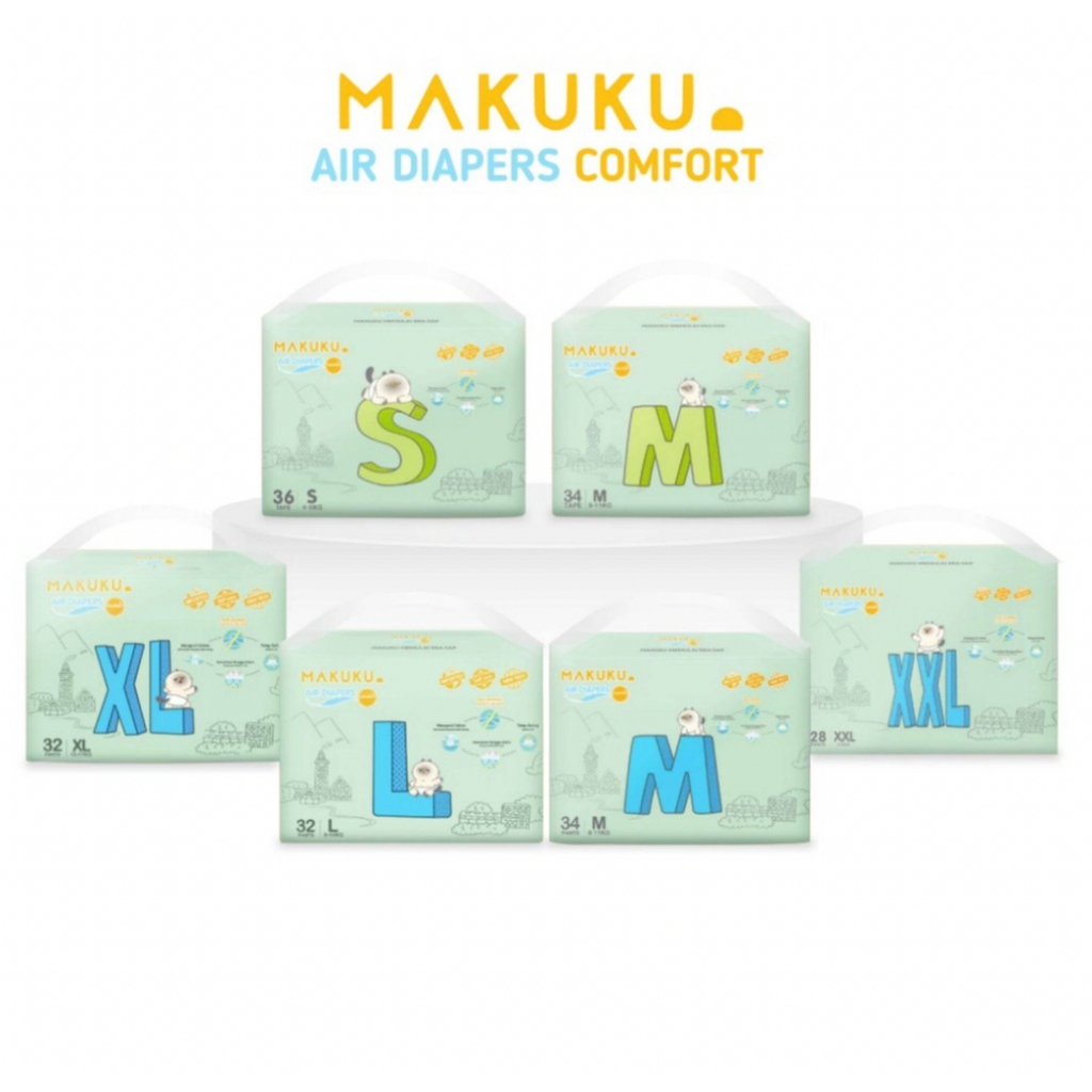 MAKUKU Air Diapers Comfort Tape Size NB28 / S36 Popok Bayi Baby Diaper Tipe Perekat Ukuran NB 28 / S 36